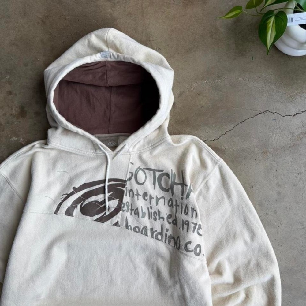 vintage gotcha surf hoodie Y2K grail cream size XL surf skater - Picture 3 of 7
